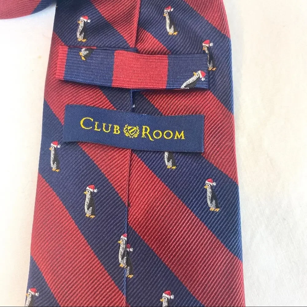 Club Room Silk Tie Penguin Santa Hat Christmas
